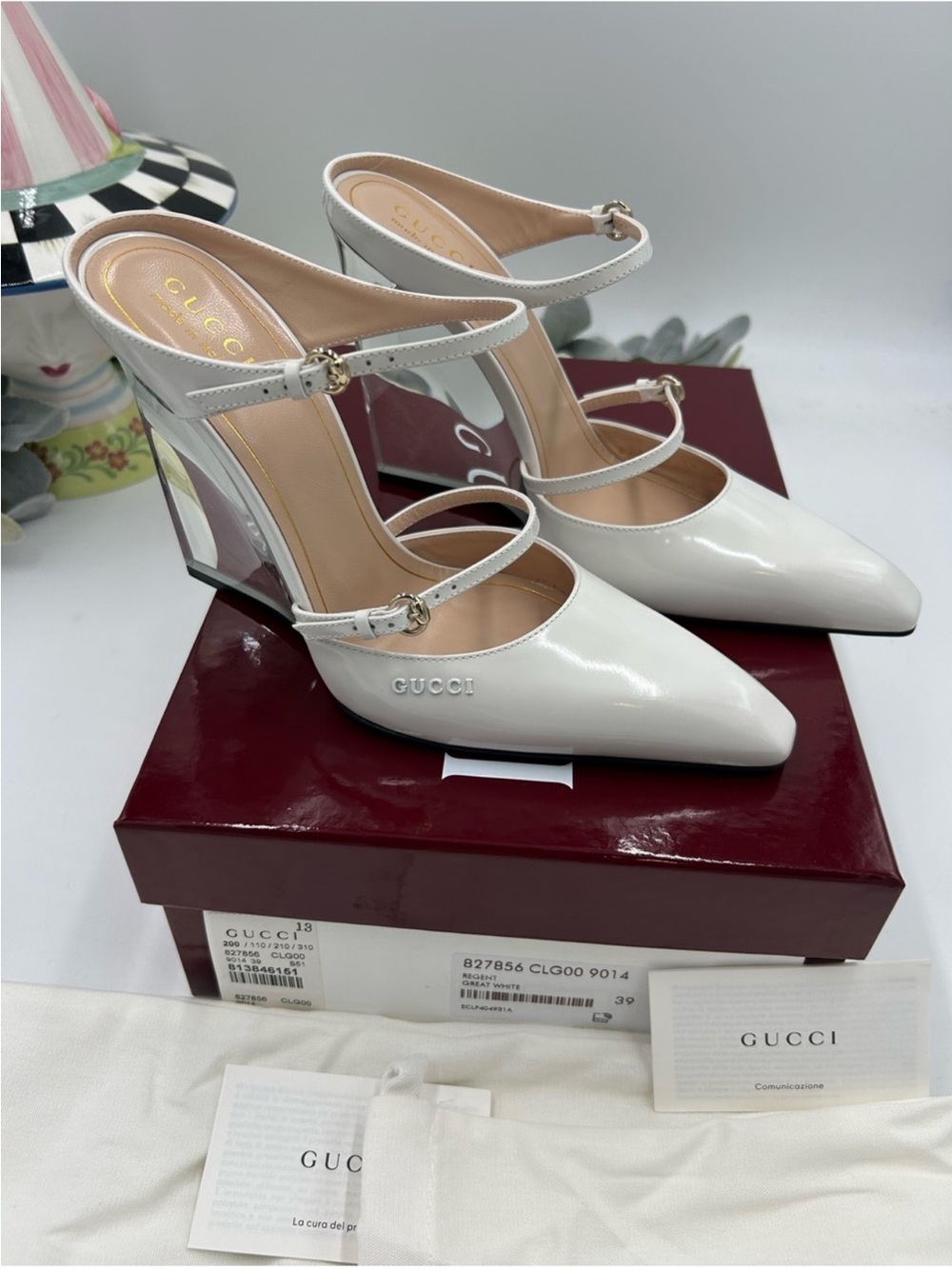 Women’s Gucci, Regent, leather wedge mules, size 39 made in Italy - Picture 2 of 10